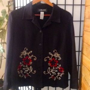 Black Jacket with Embroidered Floral on Front